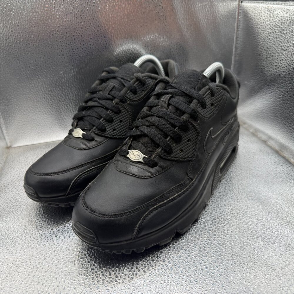 Size 8 Nike Air Max 90 Black Leather Essential Mens Athletic Sneakers 302519-001 - Picture 6 of 10